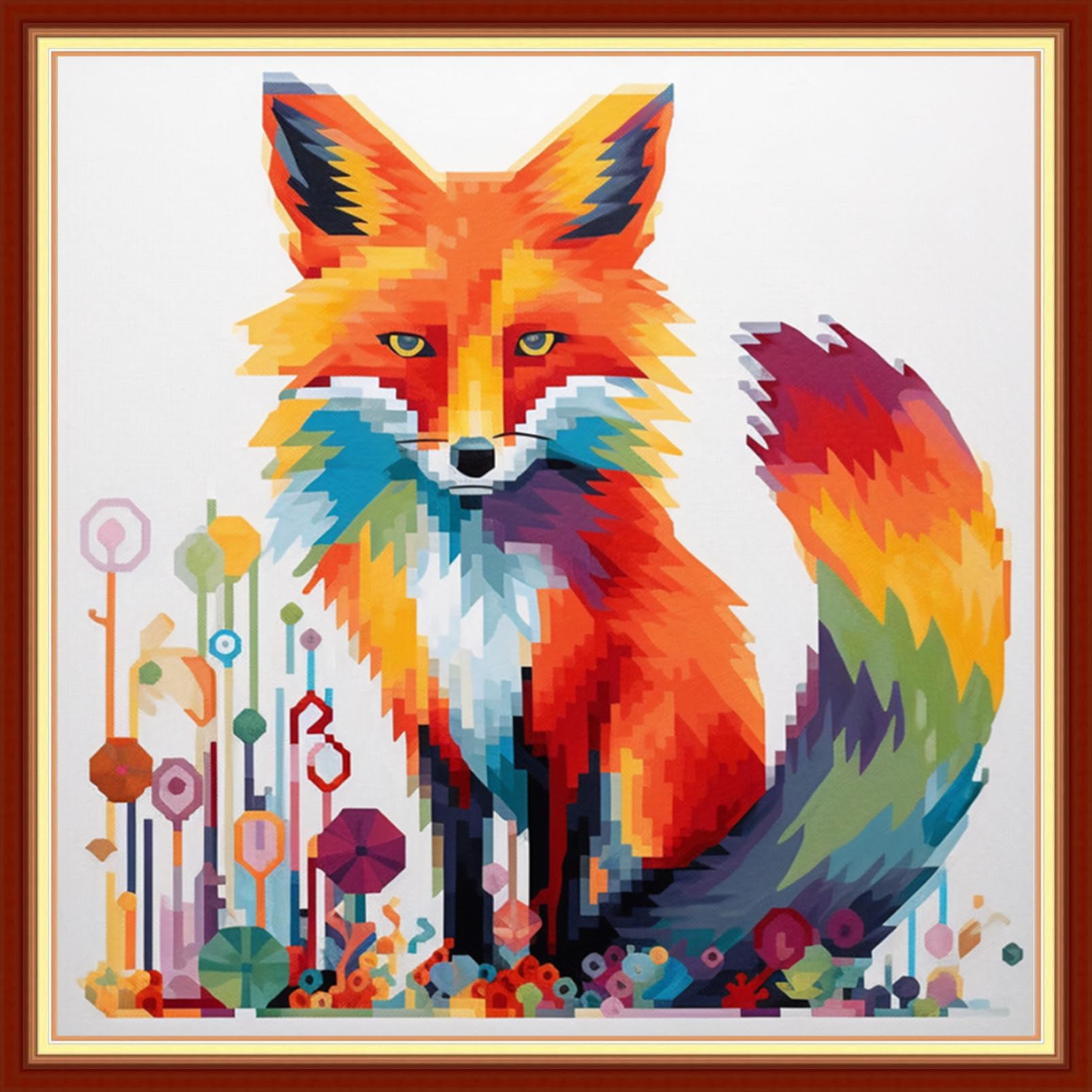 Findvoor Stamped Cross Stitch Kits for Beginners Full Range of Cross Stitching Embroidery Pattern for Adults, 11CT DIY Needlepoint Embroidery Starter Kits-Colorful Fox 17.7x17.7 inch