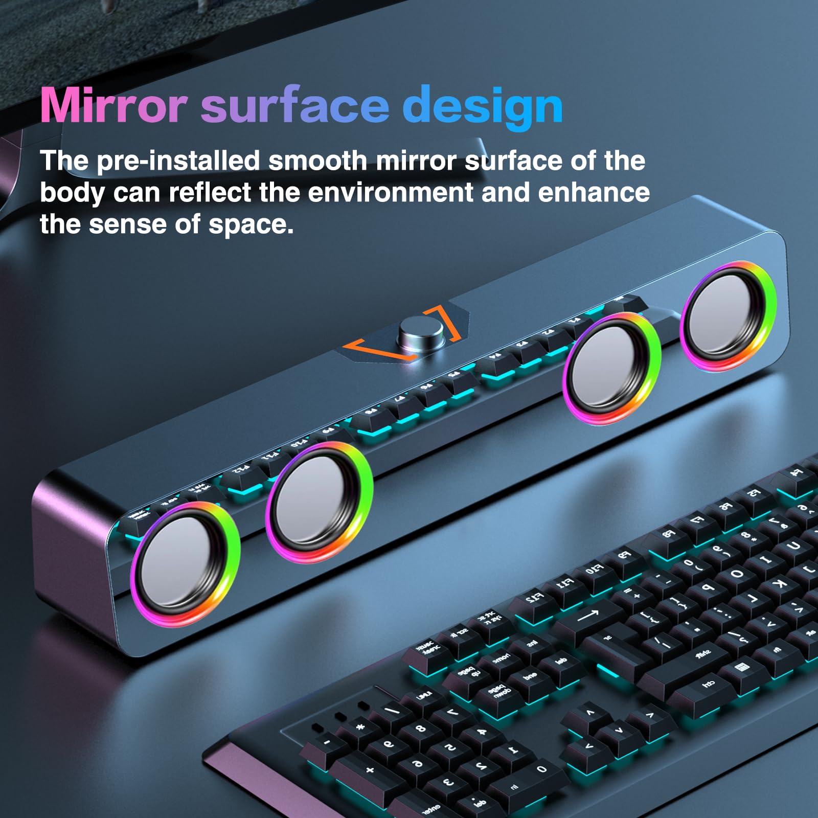 Elimavi Altoparlanti per PC desktop, altoparlanti a 2.0 canali con illuminazione RGB statica e controllo del volume, con ingresso da 3,5 mm e plug and play alimentato tramite USB, compatibile con