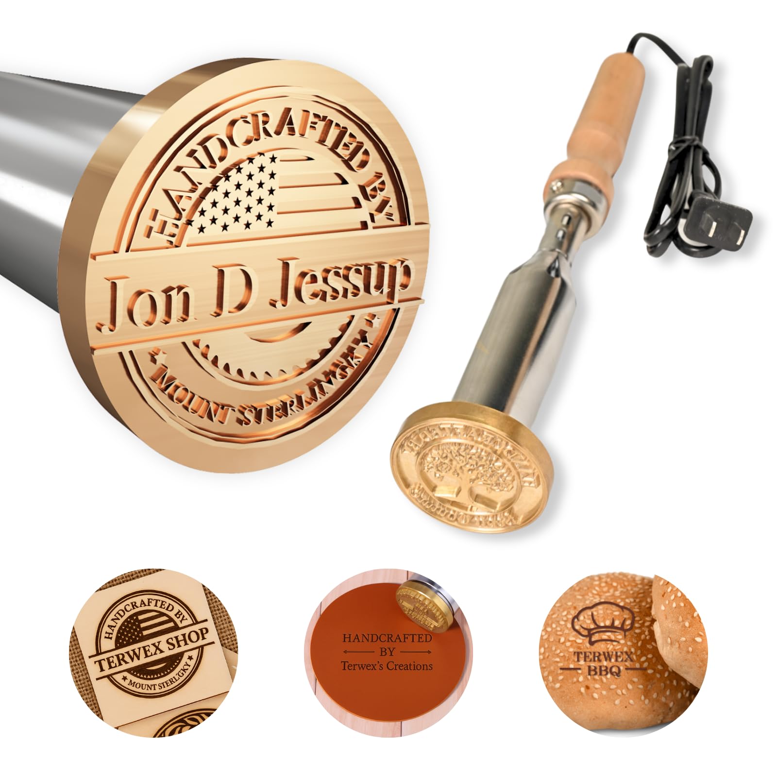 Marcador eléctrico personalizado Terwex para madera y cuero. Marcador personalizado con soporte. Sello de metal para estampar cuero. Herramientas para trabajar el cuero. Regalos artesanales hechos a mano. 2 5