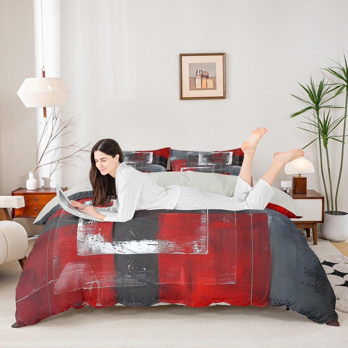 Housse de couette treillis carré abstrait et parure de lit 2 pièces simple