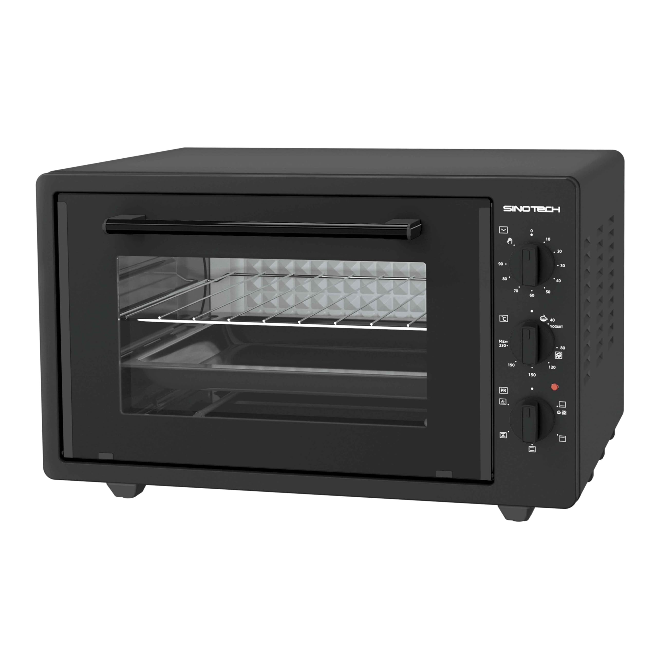 Forno Elettrico Ventilato, 38 Litri, Pareti Smaltate, Doppio Vetro, Timer 90 Minuti, 5 Livelli di Cottura,1300W, con Griglia Metallo e Leccarda Smaltata, Termostato 0-230°C