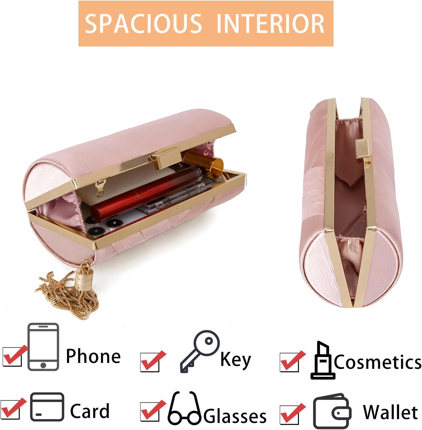 Clutch Purses for Women Formal Evening Clutch Purse Shoulder Cross Body Bags for Wedding Party Handbag with Tassel - Image 6