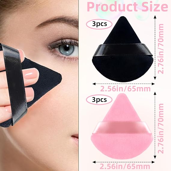 6PCS Triangle Powder Puff,Face Soft Powder Puffs Makeup Sponge Setting Powder Dry and Wet Makeup Setting Puff Make up Beauty Tool,Used for Loose Powder Foundation Make-up and Cosmetics(Pink and Black)