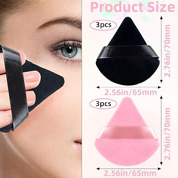 6PCS Triangle Powder Puff,Face Soft Powder Puffs Makeup Sponge Setting Powder Dry and Wet Makeup Setting Puff Make up Beauty Tool,Used for Loose Powder Foundation Make-up and Cosmetics(Pink and Black)