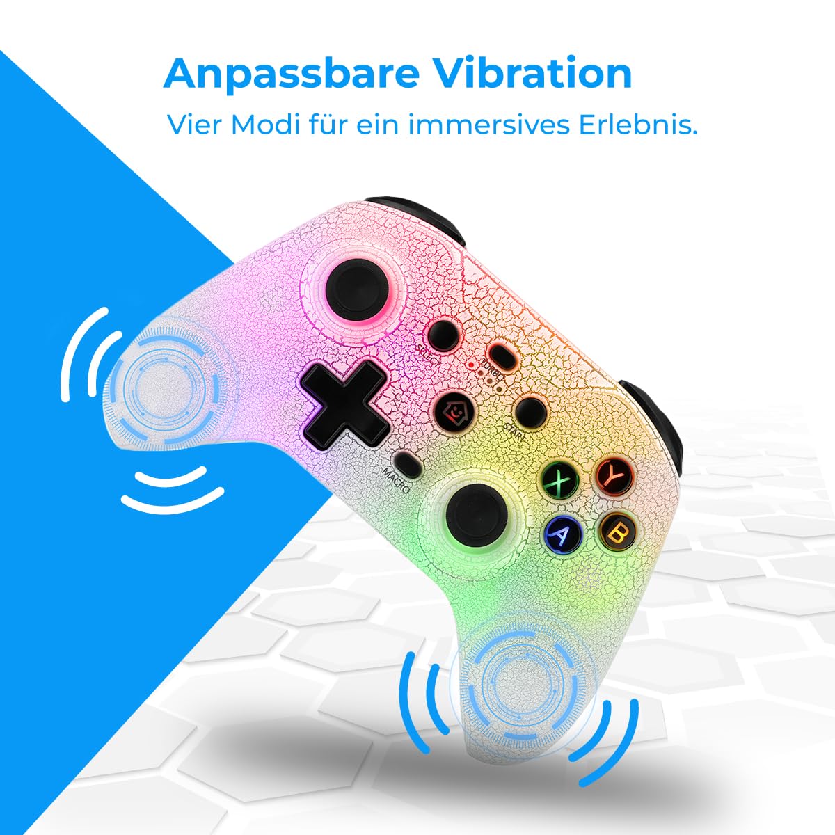 NK Kabellose Switch-Fernbedienung, RGB-LED, verstellbar, Switch/PC/Android/iOS, Turbo-Funktion, Makro-Einstellungen, Bluetooth, 6 Achsen, 4 Vibrationsmodi, Weiß (Smartphone-Halterung)