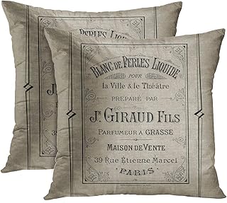 Emvency Set of 2 Throw Pillow Cover Vintage Advertisement French Perfume Ad Paris France Chic Decorative Pillow Case Home Decor Square 18 x 18 Inch Pillowcase