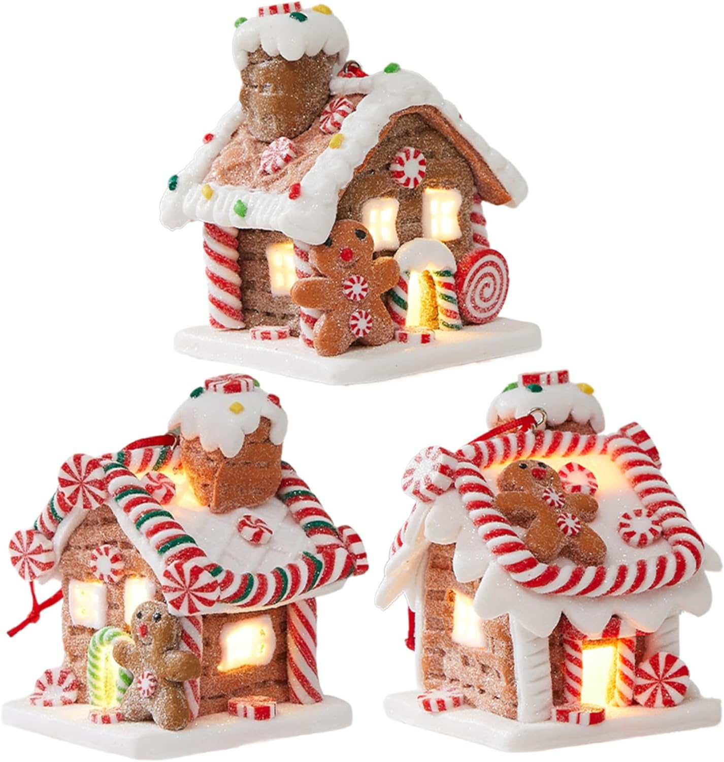 3PCS Gingerbread House LED Gingerbread Village Battery Operated Christmas Village Houses for Xmas Holiday Party Desktop Decor 2.6x2.6x3.2 inch