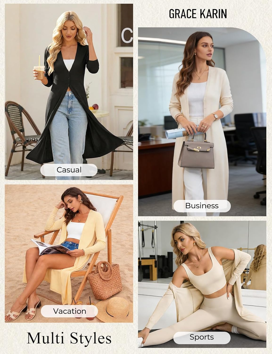 GRACE KARIN Womens Long Cardigan Trendy, Lightweight Knit Dusters Coat, V Neck Button Up Sweater Maxi Dress - Image 6