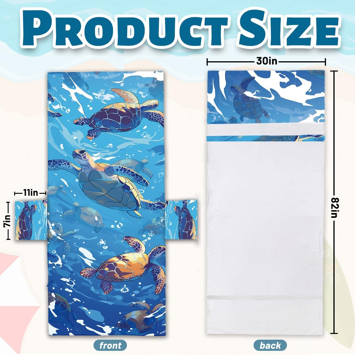 2 PCS Sea Turtle Beach Chair Cover, Lounge Chair Towel Cover with Side Pockets, Pool Lounge Chair Covers for Outdoor, Garden, Beach, Sun Lounger, Hotel Pool, 85" X 30"