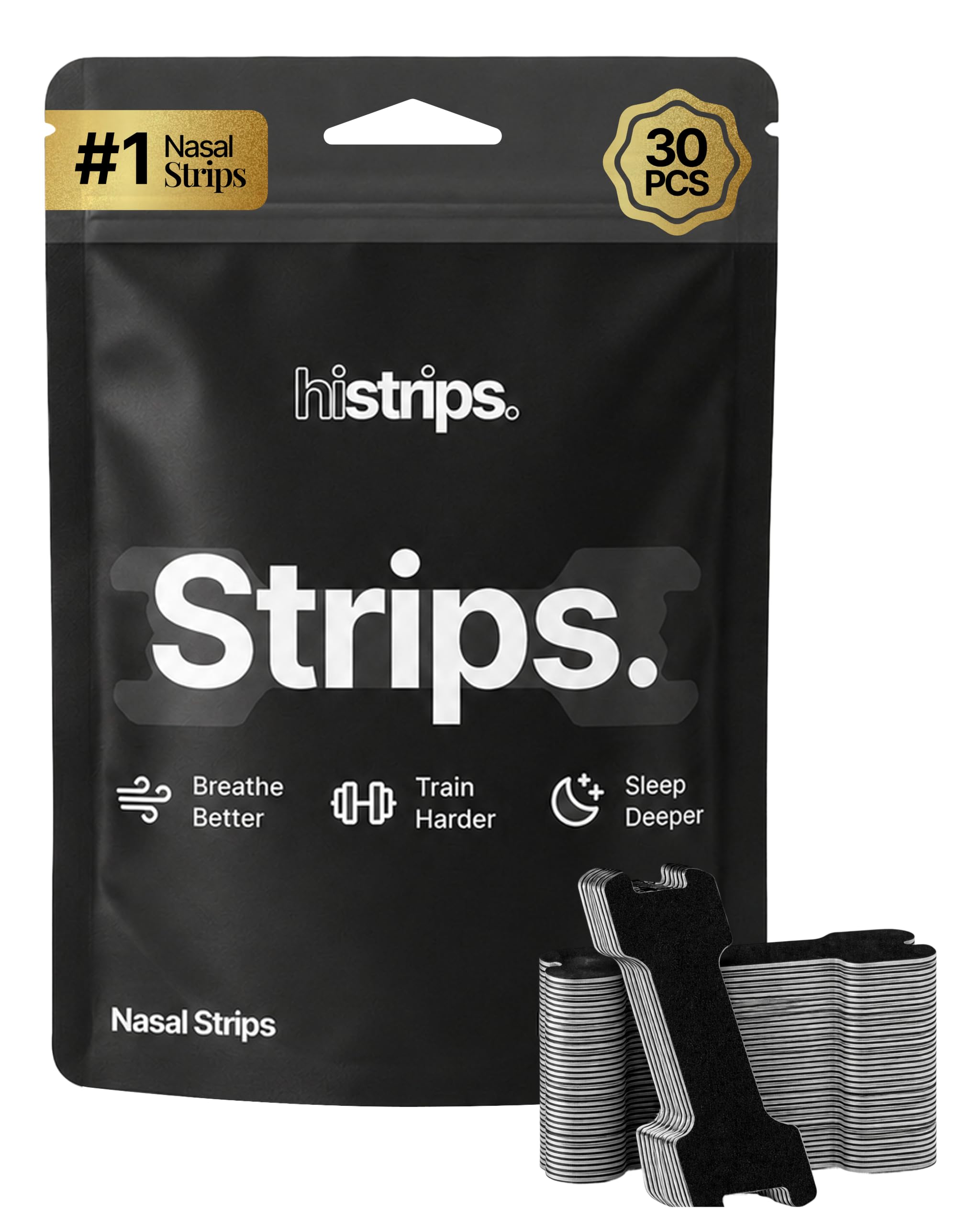 HiStrips High Performance Nasal Strips, Sweat-Proof, Black, 30 Count 30 Count Black
