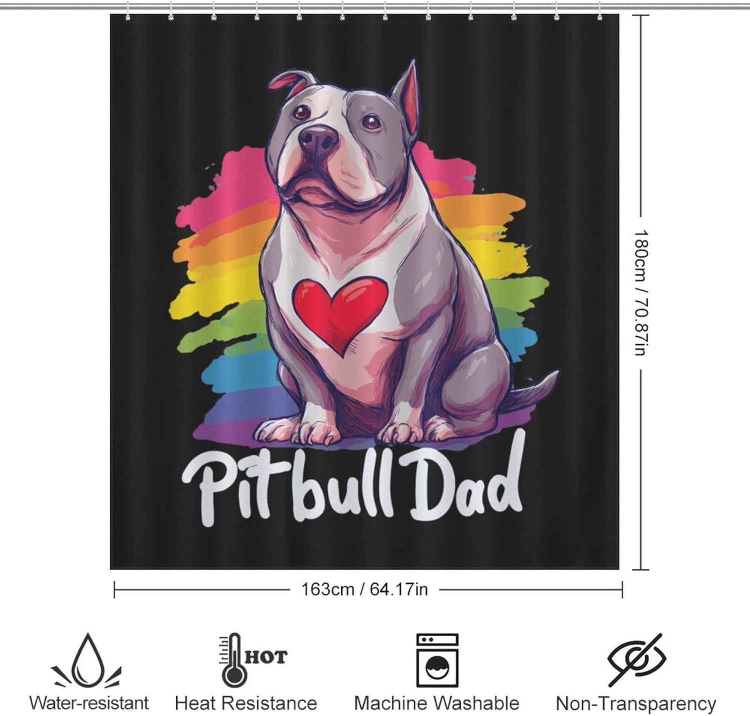 Pitbull Dad Shower Curtain 64.17x70.87Inch（163x180cm） Polyester Bath Curtain Shower Curtains Printed Decorative