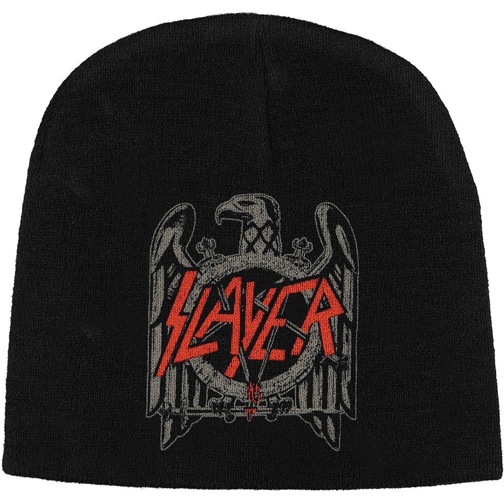Slayer Beanie Hat Cap Eagle Band Logo Official Jersey Print Black One Size
