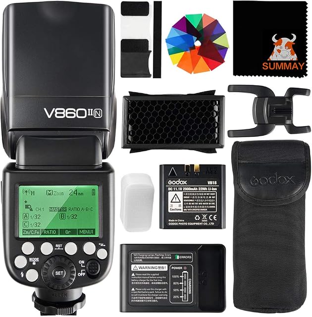 GODOX V860II-N TTL Flash 1/8000s High-Speed Sync GN60 Camera Flash Speedlight with Rechargeble Battery 1.5S Recycle Time 650 Full Power Flashes for Nikon D3400 D3200 D5300 D5600 D7500 D750