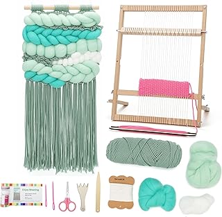 Weaving Loom for Beginners Adults/Kids and 1 Set of Weaving Works Complete Yarn Kit with Detailed Friendly Instructions, Parents and Children in The Holiday Experience Weaving Brings Fun Green