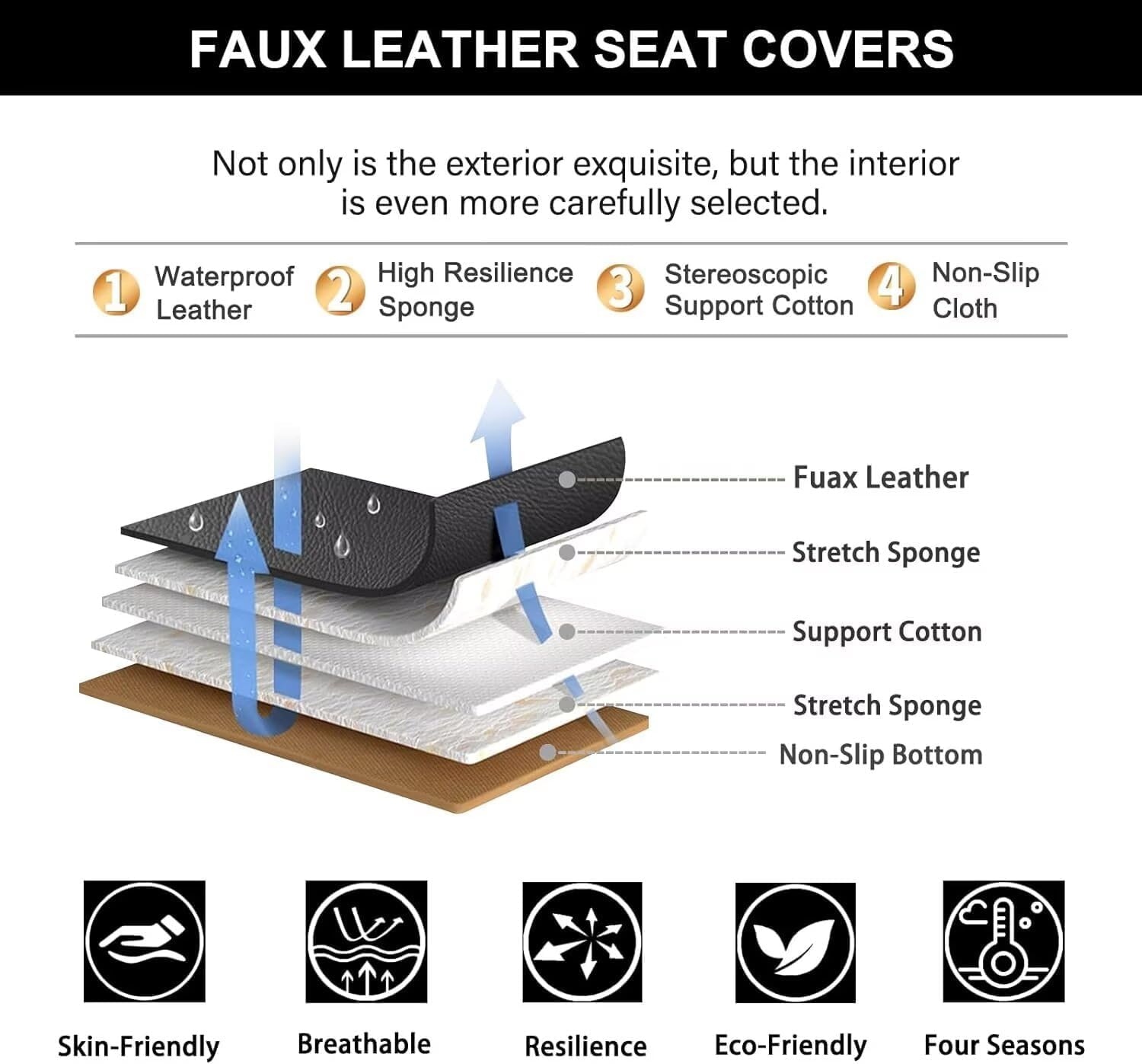 YORKNEIC 2 Front Seat Covers Fit for Cadillac STS 2005-2011 Leather Car Seat Covers for STS Automotive Seat Cushion Waterproof Car Seat with Airbag Compatible(2 Front Seat,Black&Beige)