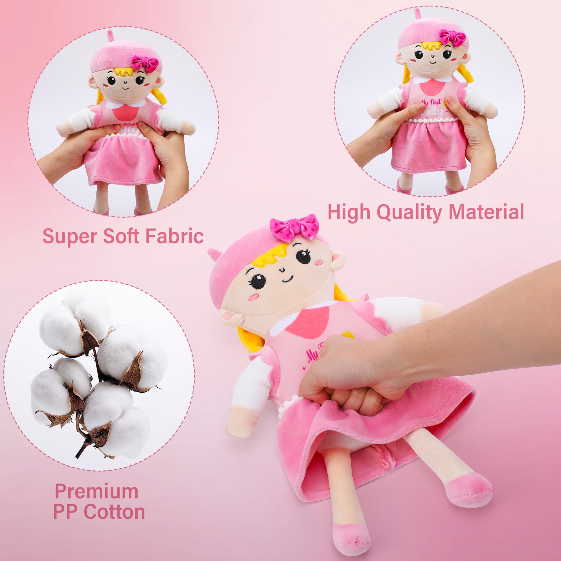 My First Girl Doll Gift - Soft Pricess Doll with Gold Hair for Year Old Baby Girl Sister Girl's Birthday Christmas Newborn Plush Gift for Toddler 12 Inch