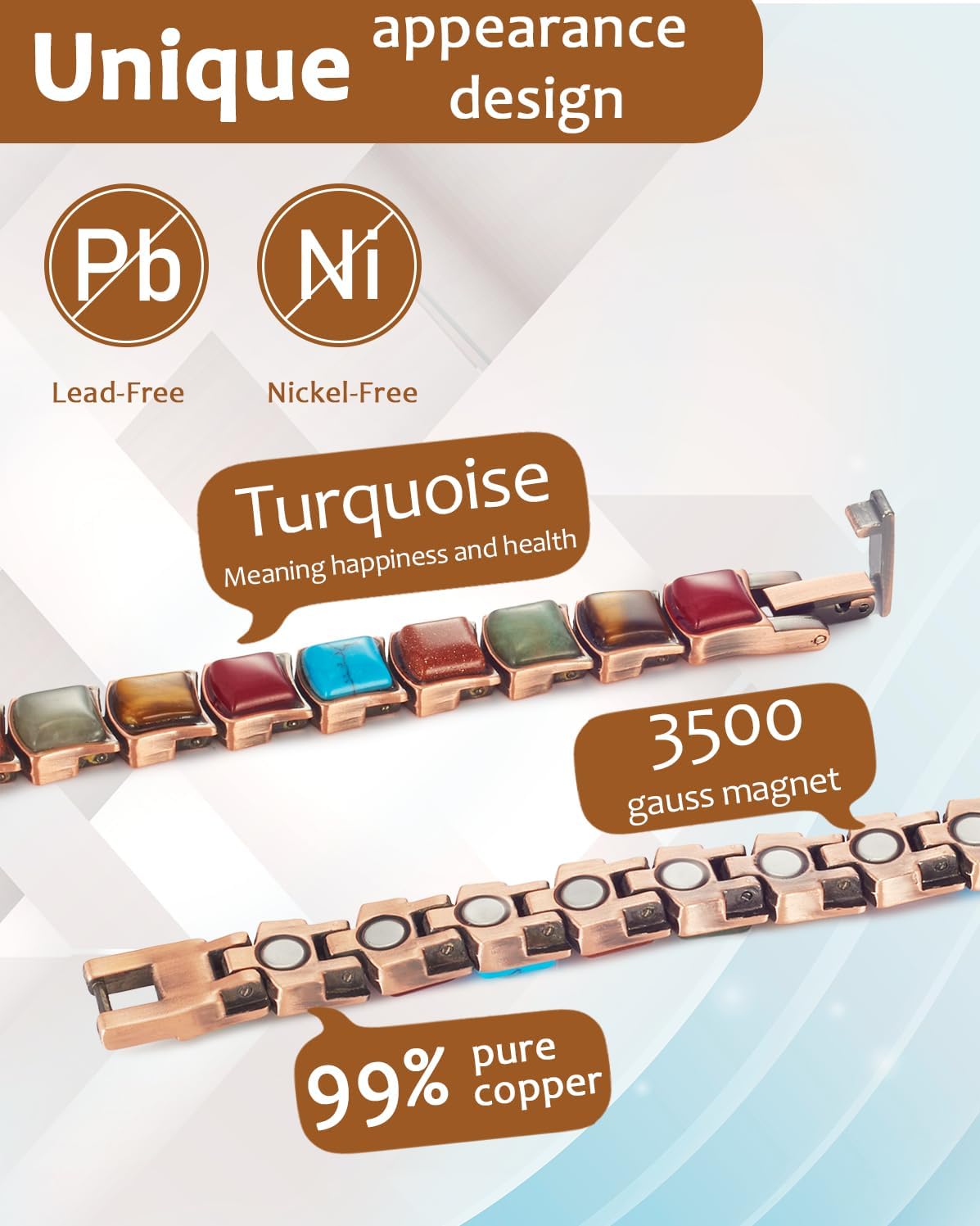 Copper Bracelets for Women, Effective Magnetic Bracelets with 3500 Gauss Ultra Magnets and 2 Extra Link
