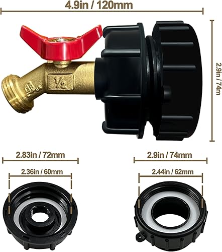 Miniatura 5 de IBC Tote Fittings, adaptador de rosca fina de 2.44 pulgadas para tanque IBC de 275-330 galones, herramienta de grifo de cierre de agua de latón