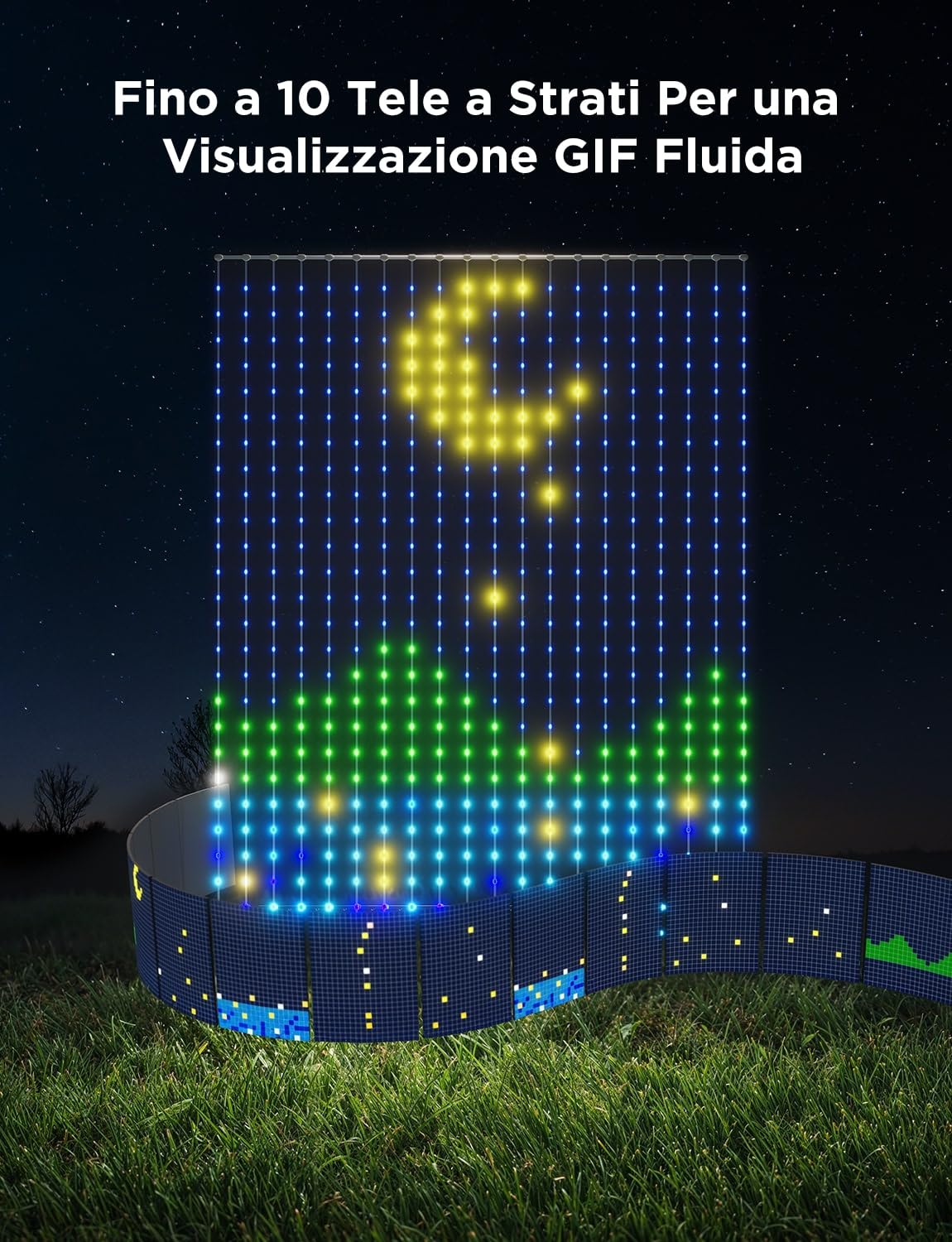 Govee Curtain Lights 3x2m, Tenda LED Intelligente, 1040 LEDs, IP65 | Compatibile con Alexa, GIF DIY, Colori RGBIC, Decorazioni Natalizie, Controllo via App, Impermeabile IP65