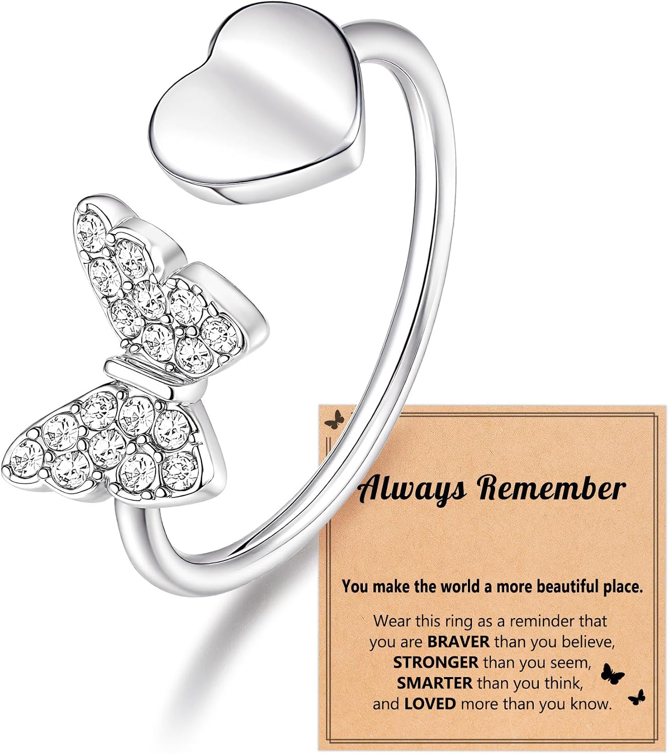Adjustable Silver Butterfly Rings for Teen Girls Women, Birthday Christmas Gifts