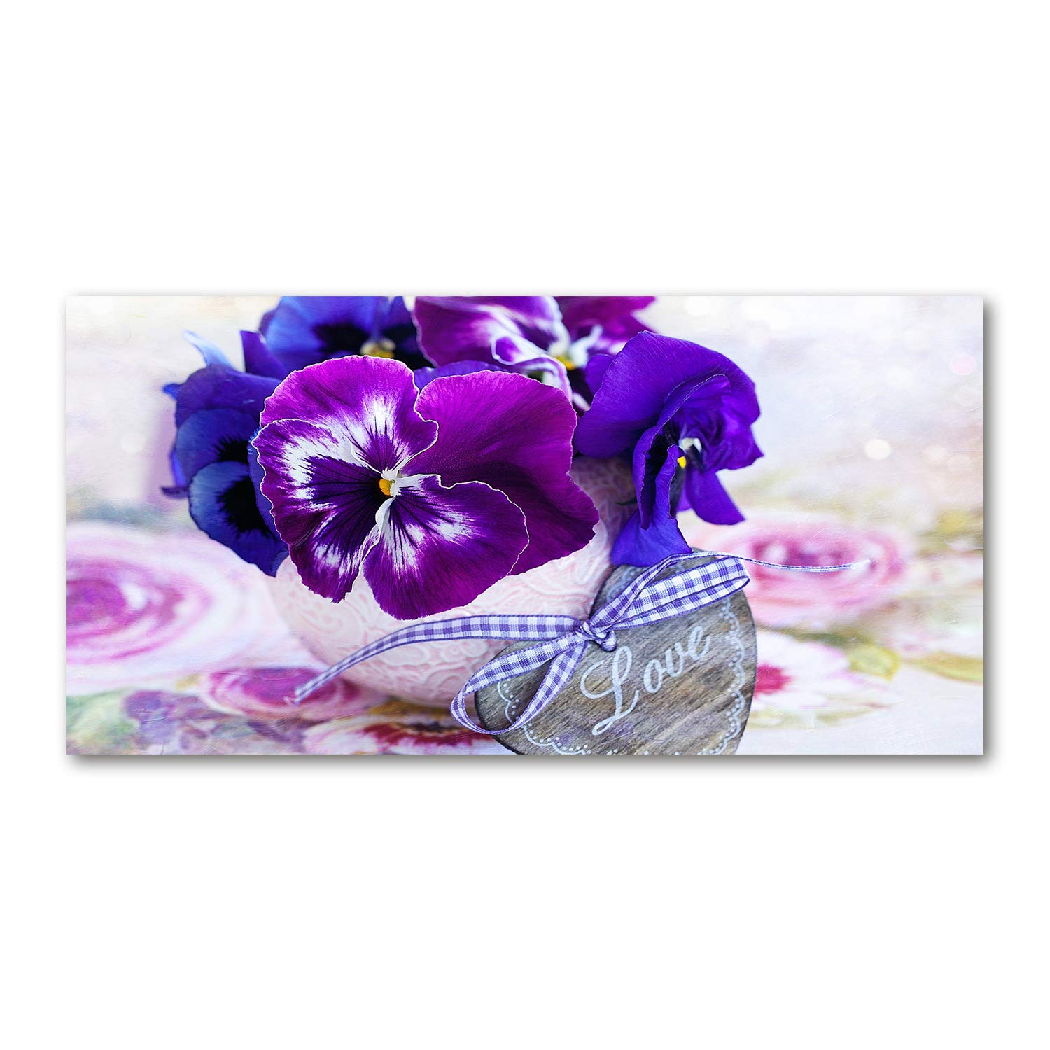 Tableau sur verre 120x60 cm fleur pensée violette decoration murale panoramique