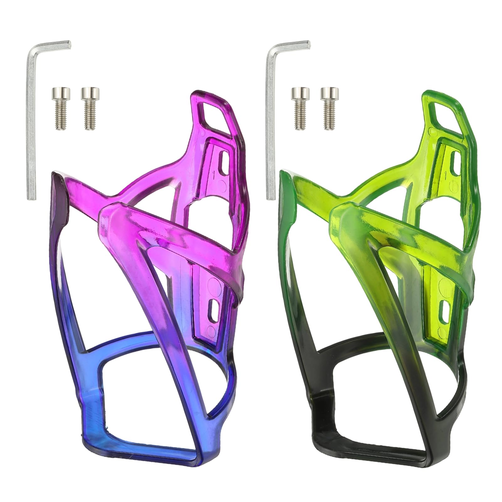 YELARXI Bike Water Bottle Holder, Water Bottle Cage, Lightweight Bicycle Cup Cage with Screws Tool - Fitting for (Road/MTB Cycling/Touring Bike/Outdoor) 2 Pack & Black/Green & Blue/Purple