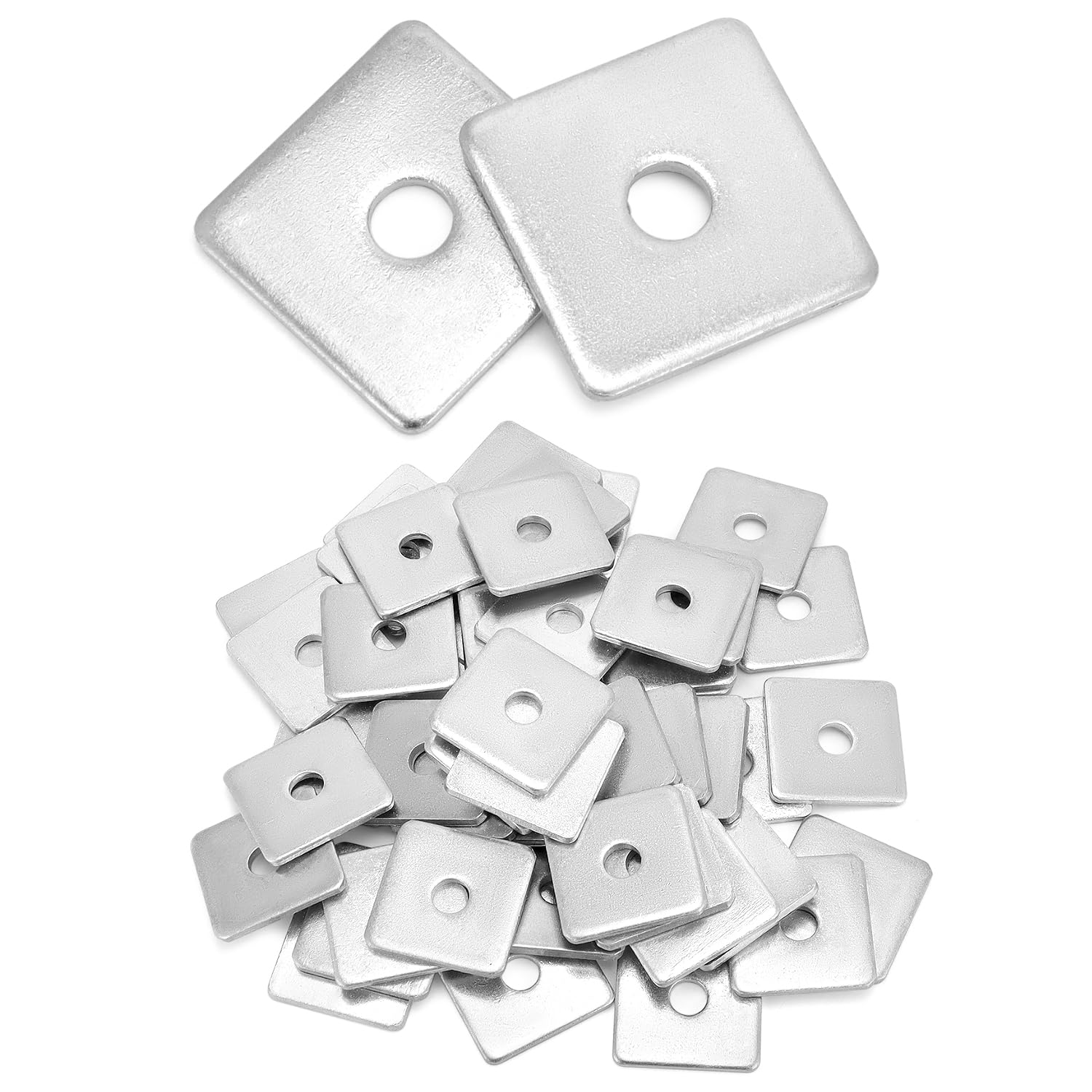 QWORK 50Pack Galvanized Square Washers Plate 1/2" ID, 2x2" OD, 3/16