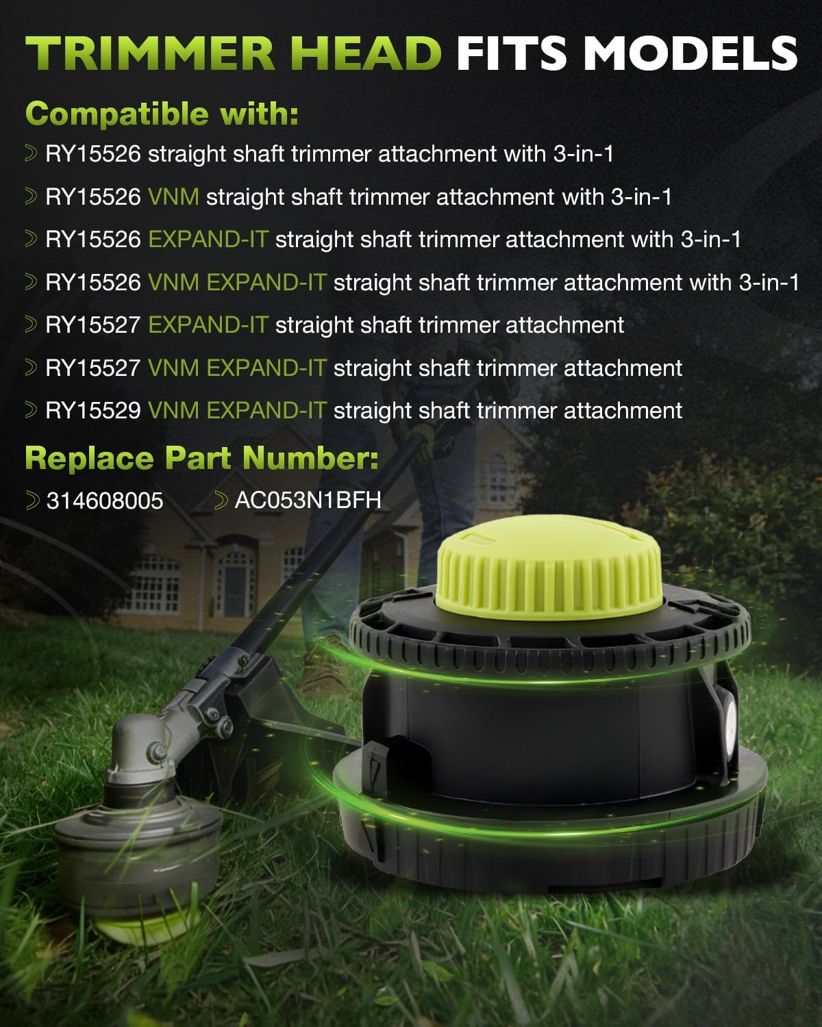 HQPASFY 314608005 String Trimmer Head Assembly Compatible with Ryobi Reel Easy + Bump Feed Straight Shaft Trimmers Head RY15526, RY15527, RY15529