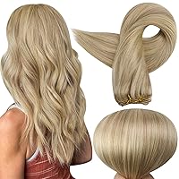 Vista 47 de Full Shine Extensiones de cabello humano de 22 pulgadas para coser, castaño a rubio miel, mezcla de rubio platino, 3.70 oz