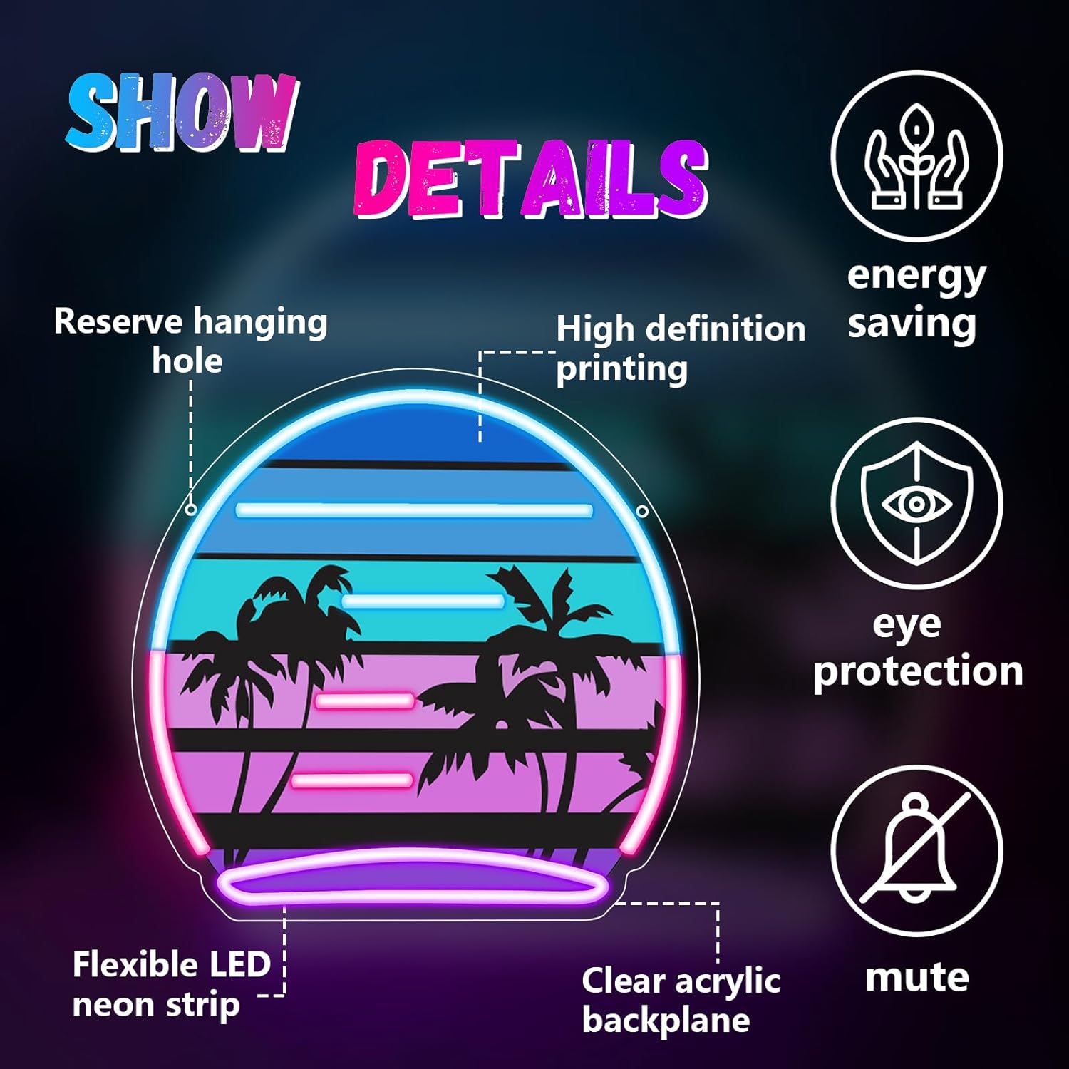 Tropical Neon Sign, Coconut Plam Tree Neon Lights for Wall Decor, LED Light up Bar Signs for Bar Beach Theme Bedroom Restaurant Party Pub Club Decor,Gift for Man Boys Girls - Image 5