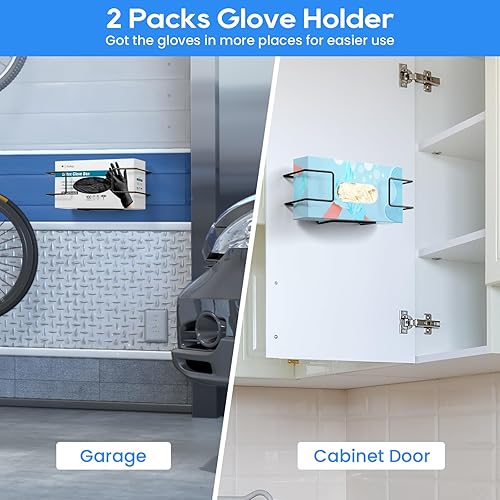 Miniatura 4 de THYGIFTREE Soporte para guantera desechable de montaje en pared, 2 unidades de guanteras de metal para guantes de látex de goma, organizador de