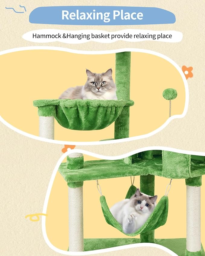 Torre para gatos con rascador y hamaca, 3 niveles Verde miniatura 4