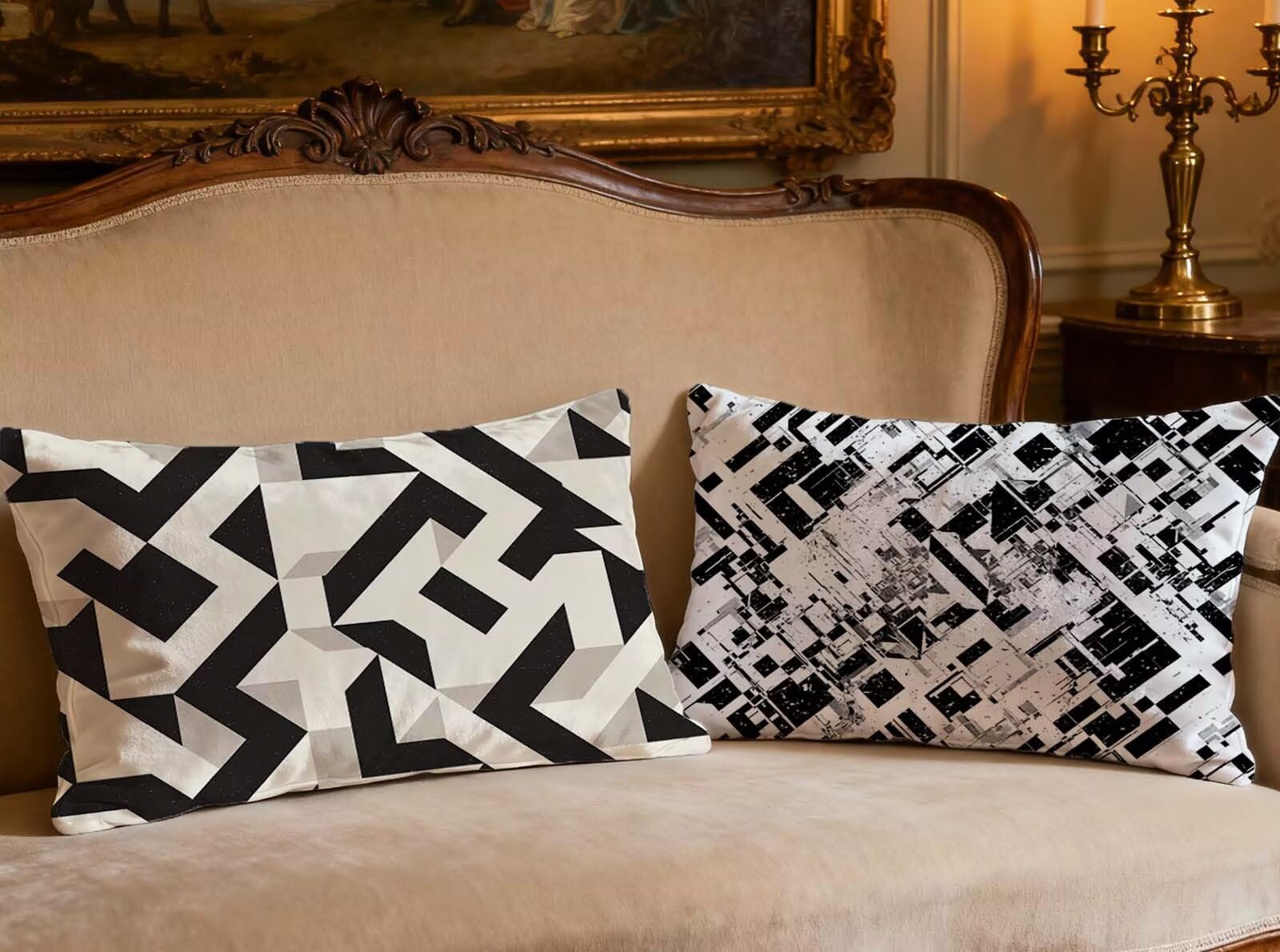 Cojines sofa en blanco y negro de terciopelo 40x60 para decorar salones modernos y dormitorios