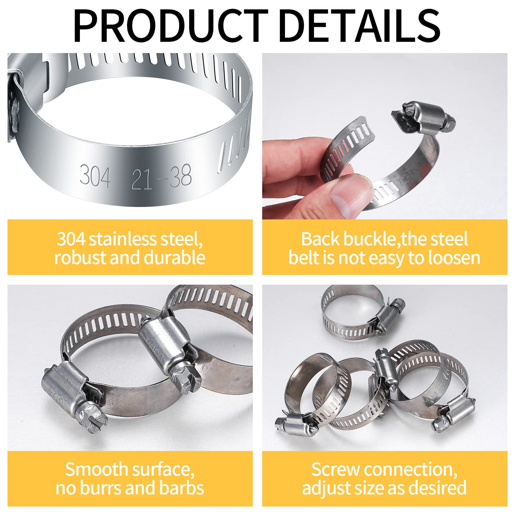 16x Schlauchschellen Edelstahl 21-38mm - Rostfrei 304 Für Garten & Pool