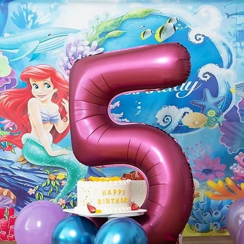 Miniatura 5 de Globos con el número 2 de 40 pulgadas, color rojo vino, burdeos, de papel aluminio con helio, globos grandes para decoración de fiesta de