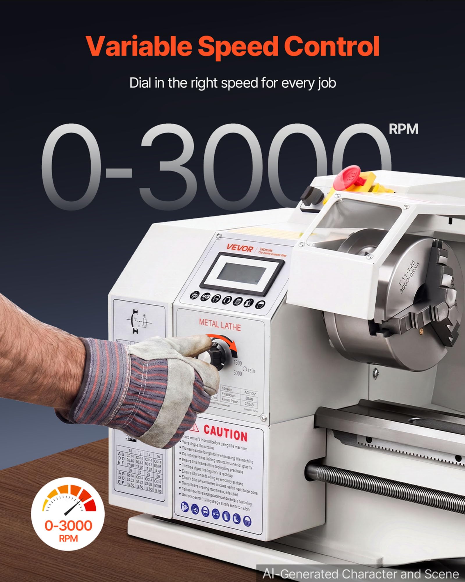 VEVOR Tornio da Banco Metalli 1100W Ingranaggi 220x762mm Motore Brushless