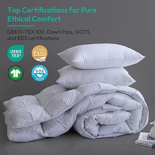 Miniatura 2 de Three Geese - Edredón de plumón de plumas de ganso plisado, tamaño Palatial King, potencia de relleno de 750 +, 1200 hilos de tela de algodón,