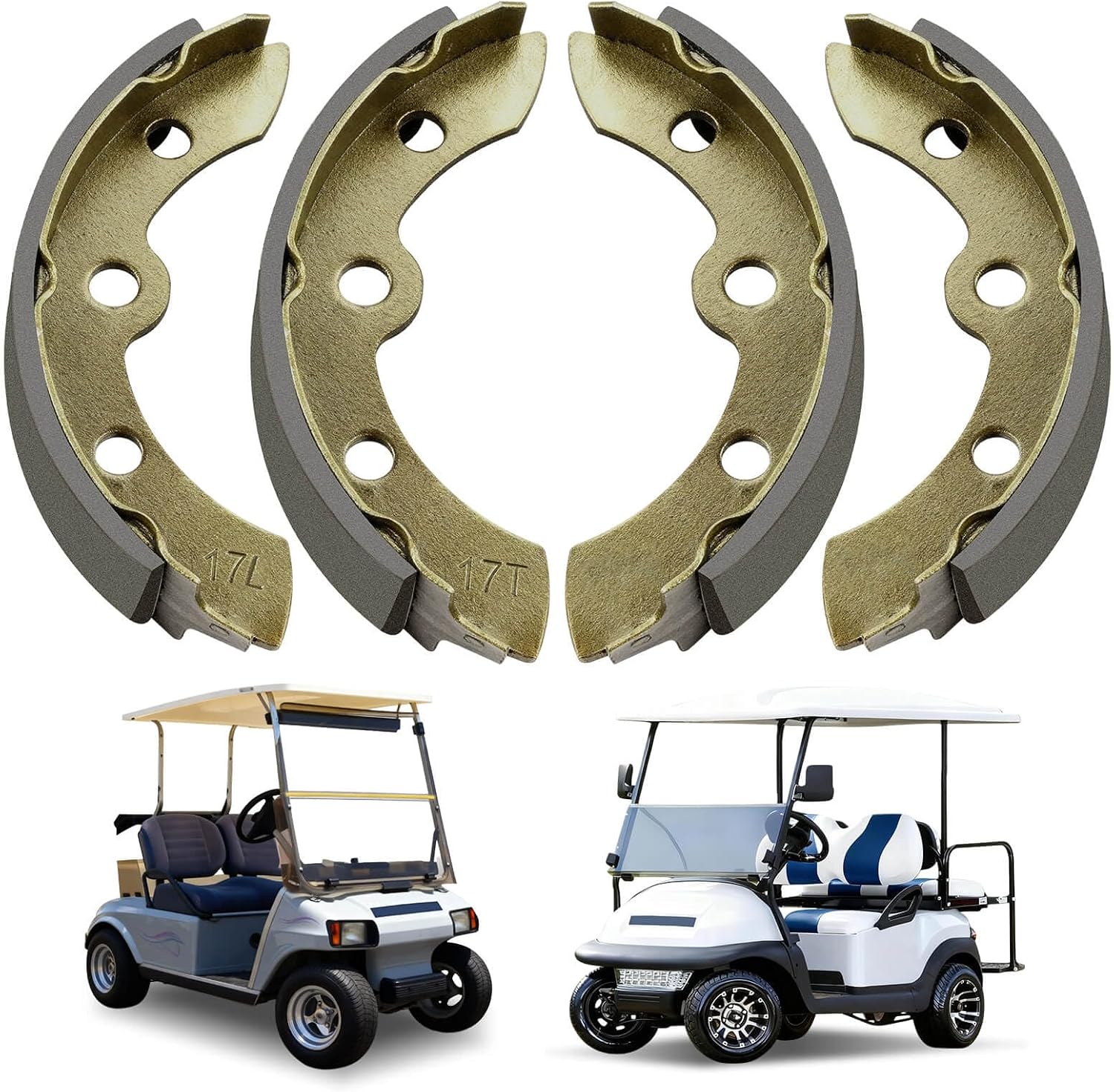 Club Car Brake Shoes for Club Car DS 1995-up, Precedent 2004-up 1018232-01 Golf Cart Replacement Brake Shoe Pads (2 Short & 2 Long)