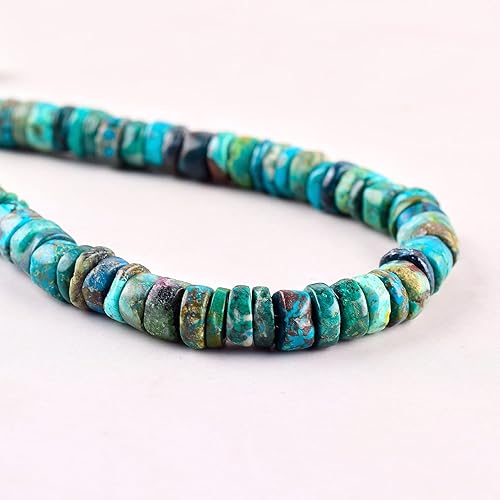 Miniatura 5 de Natural Chrysocolla Crystals Bracelet, Heishi Beads Gemstone, Energy Healing Crystals, Birthday, Gift for Her, Gemstone Jewelry 8-inch AAA+ Quality