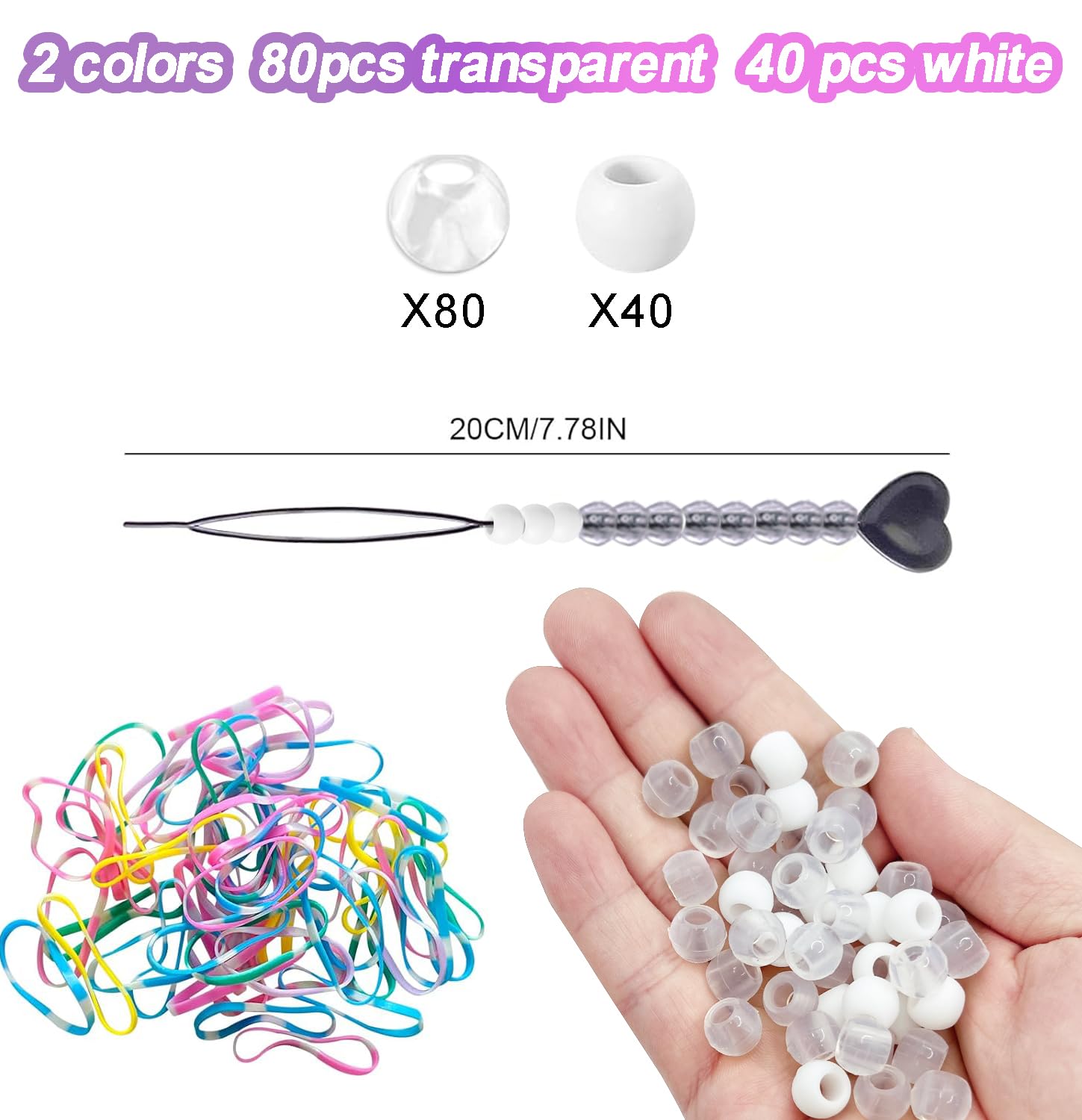 120 Pcs Silicone Hair Beads for Women Girls Braids, Soft Colorful Pony Beads Bulk for Kids Girls Women Hair Accessories for Braids (Transparent) thumbnail