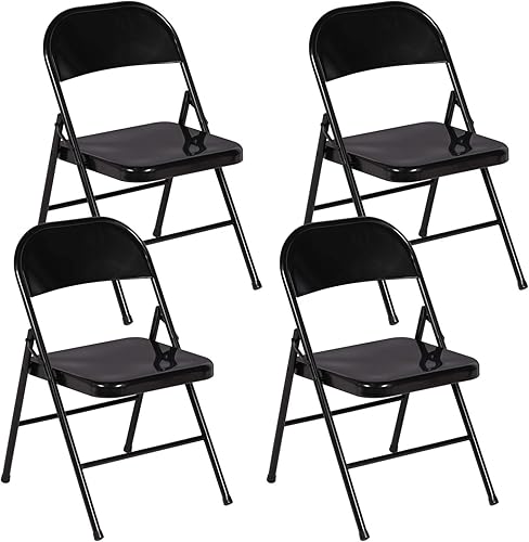 Miniatura 21 de VECELO Juego de 4 sillas plegables de metal, marco de acero con doble bisagra, fácil de plegar y apilar, para oficina, cocina, comedor, boda, patio