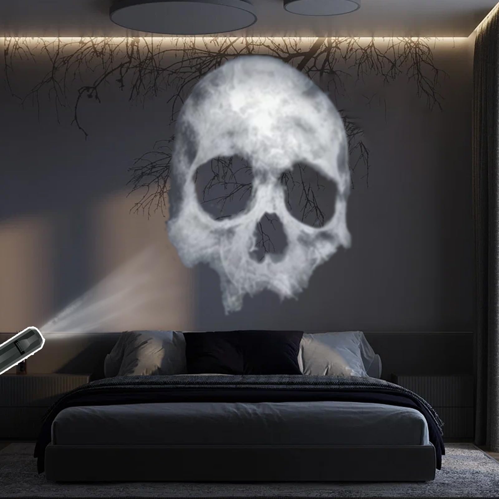 Projecteur D'Halloween à Motif Crâne - Lumière LED Rotative 360°, 3 Modes, Alimentation USB - 6