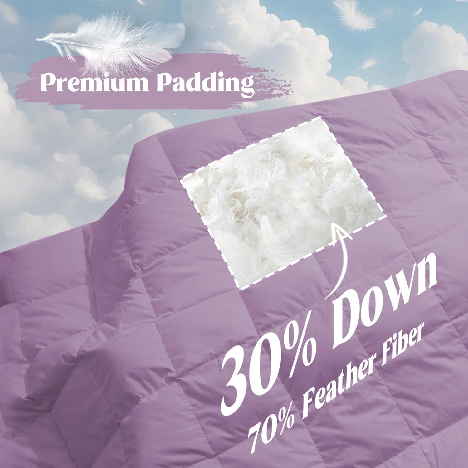 puredown® Soft Feather Down Blanket Lightweight Packable Down & Feather Fill Blanket for Indoor and Outdoor Use, Queen Size Blankets, 88"X90", Lavender - Image 2