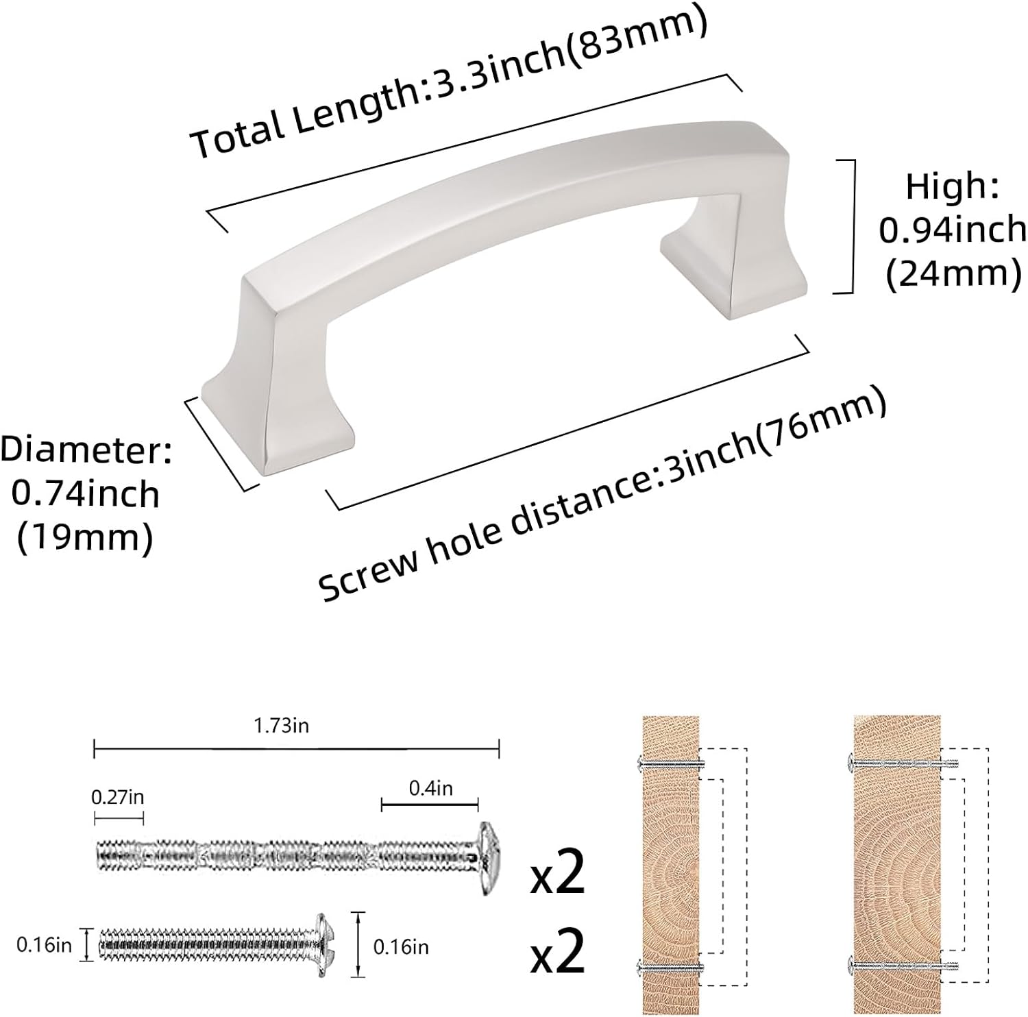 COTYKILEY 10 Pack 3 Inch(76mm) Brushed Satin Nickel Cabinet Handles Kitchen Cabinet Pulls Cabinet Door Handles Kitchen Cabinet Hardware Cupboard Drawer Pulls Dresser Handles