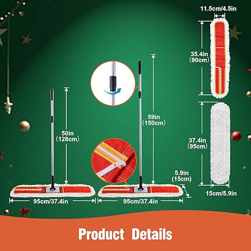 Miniatura 2 de Trapeador de polvo comercial de 36 pulgadas y barredora de pisos, limpiador de pisos de madera dura extra ancha y seca con mango de 59 pulgadas de