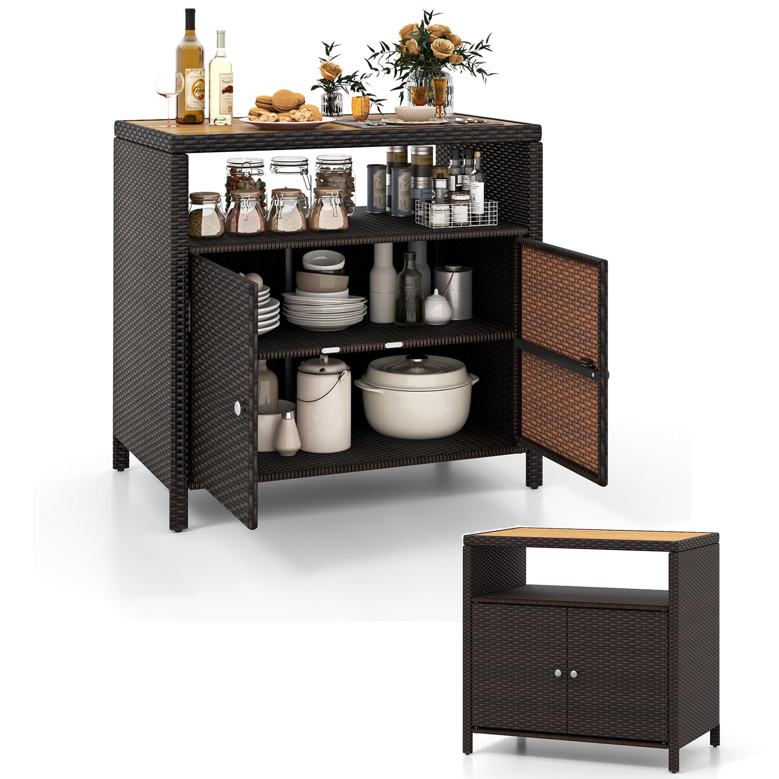 KOMFOTTEU Armadio da Esterno Impermeabile in Rattan 90x53x86 cm Marrone