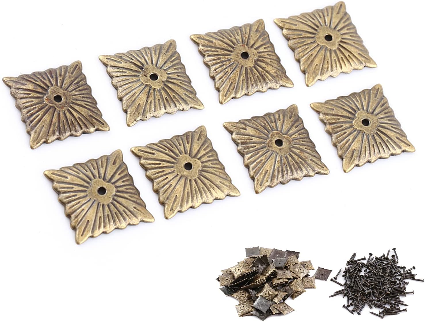 Hilitand 100pcs Upholstery Tacks, Furniture Nails Pins Sofa Rivet Upholstery Pins Craft Thumbtack Tack,Antique Brass (K247Square Nail 21x21mm)