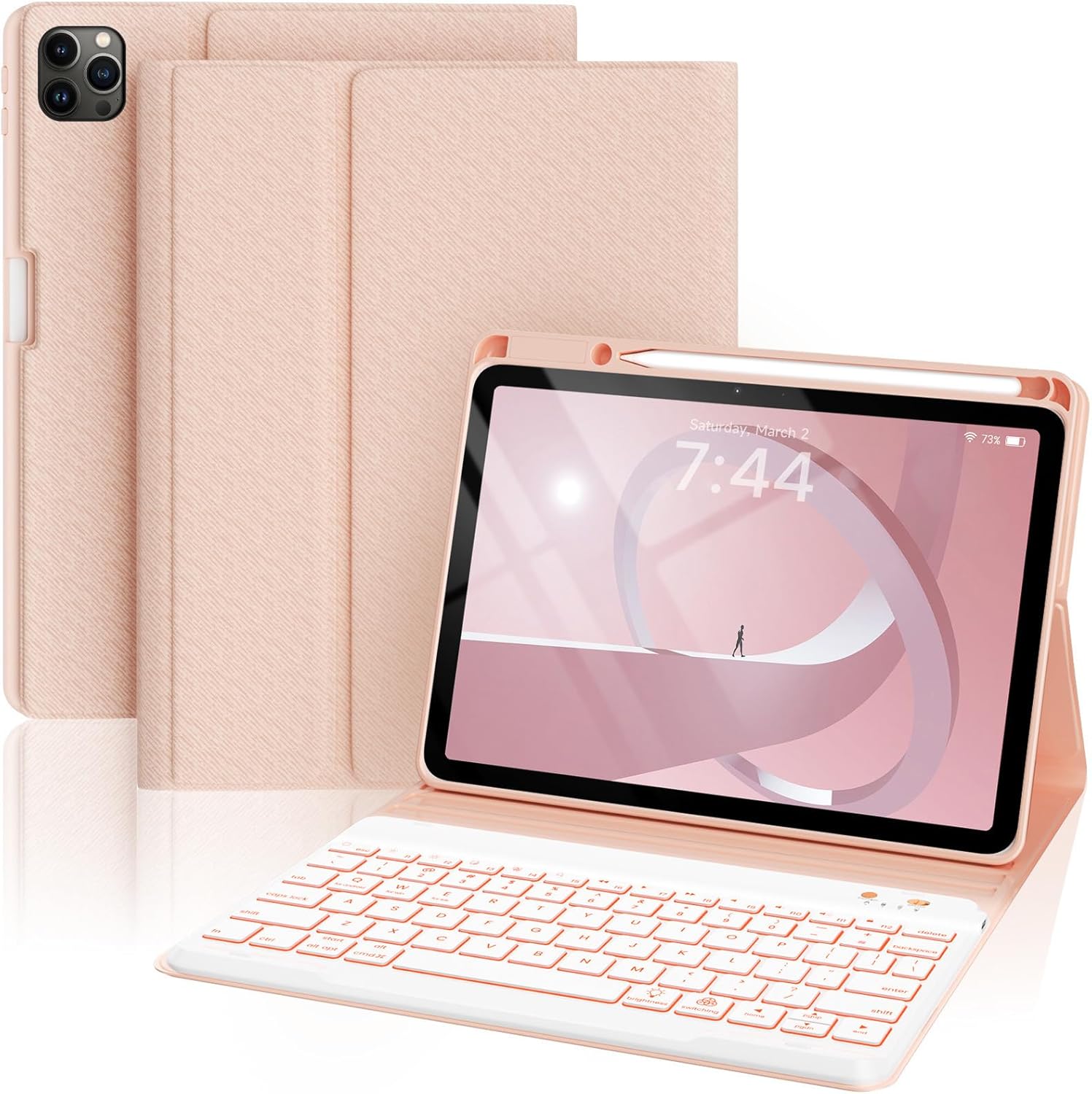 Keyboard Case for iPad Air 11-inch M2/Air 5th 4th Generation, 7-Color Backlit Detachable Keyboard Case with Pencil Holder for iPad Air 11" 2024 /Air 5 2022/Air 4 2020/Pro 11 1st, Rose Gold Air 5th/4th Pro 11 1st/2nd/3rd/4th -10.9/11 A-10.9/11-Pink