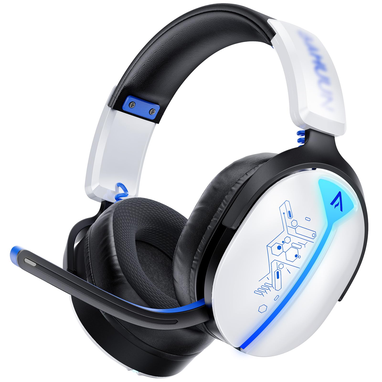 Wireless Gaming Headset, Ps5 Headset for PC Ps5 Ps4 Switch, 2.4GHz Lossless Audio Gaming Headsets, Bluetooth 5.3 Gaming Headphone with Noise Canceling Mic & 40H Battery, RGB Light