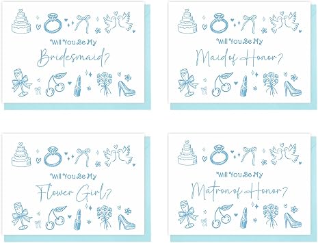 13 PCS Bridesmaid Proposal Cards with Envelope Will You Be My Bridesmaid Maid of Honor Flower Girl Matron of Honor Gifts for Bridesmaid Bridal Shower Blue